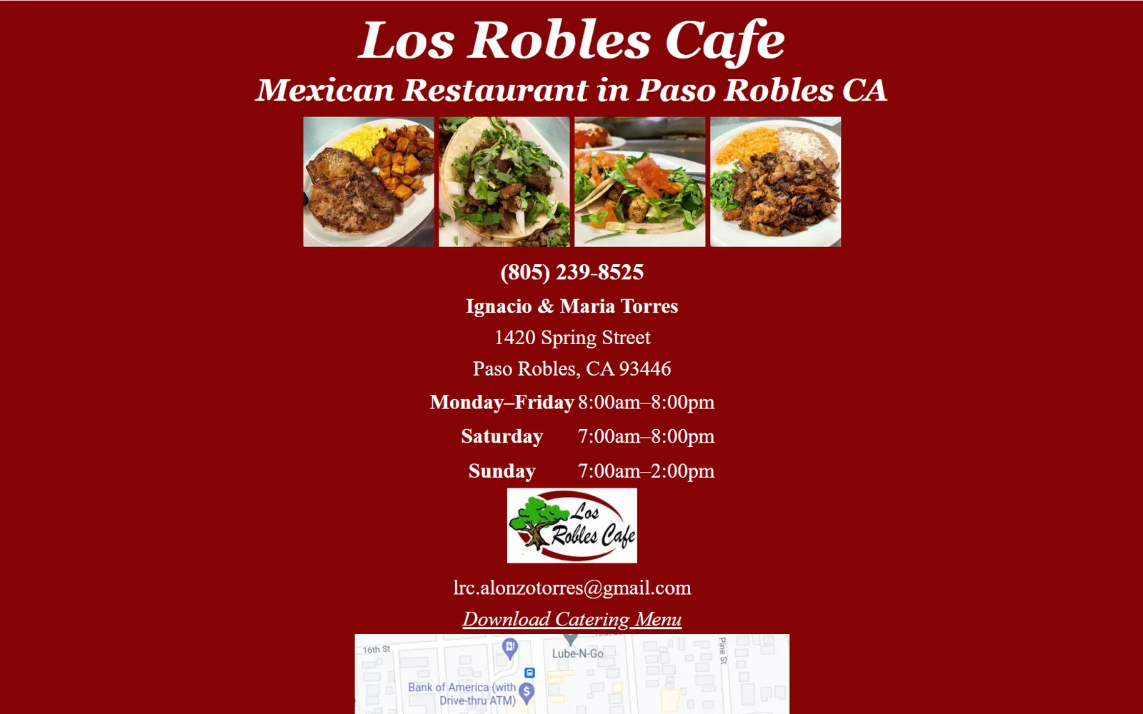 Before: the original Los Robles Cafe website